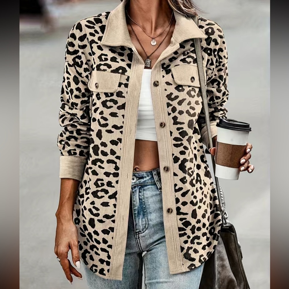 Animal Print Ribbed Button Down Shaket
